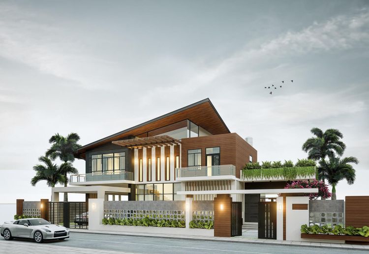 Phần mái xéo giúp công trình trở nên thu hút và ấn tượng hơn